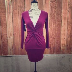Burgundy long sleeve body con dress